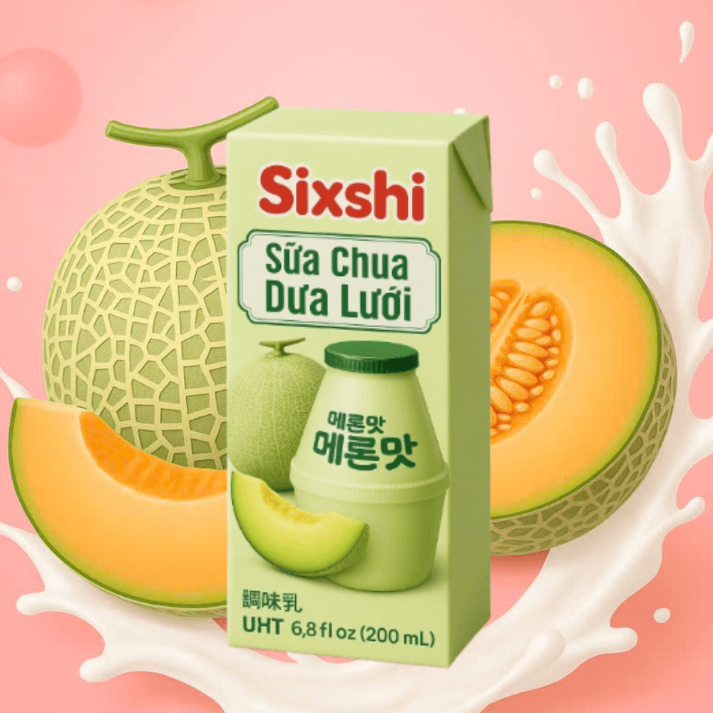 Sữa Chua Dưa Lưới Sixshi 200ml – Hương vị Dưa Lưới, tiệt trùng