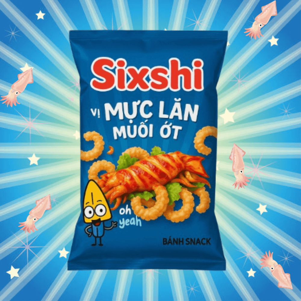 Snack vị mực lăn muối ớt Sixshi – Bánh snack hải sản giòn rụm 40g